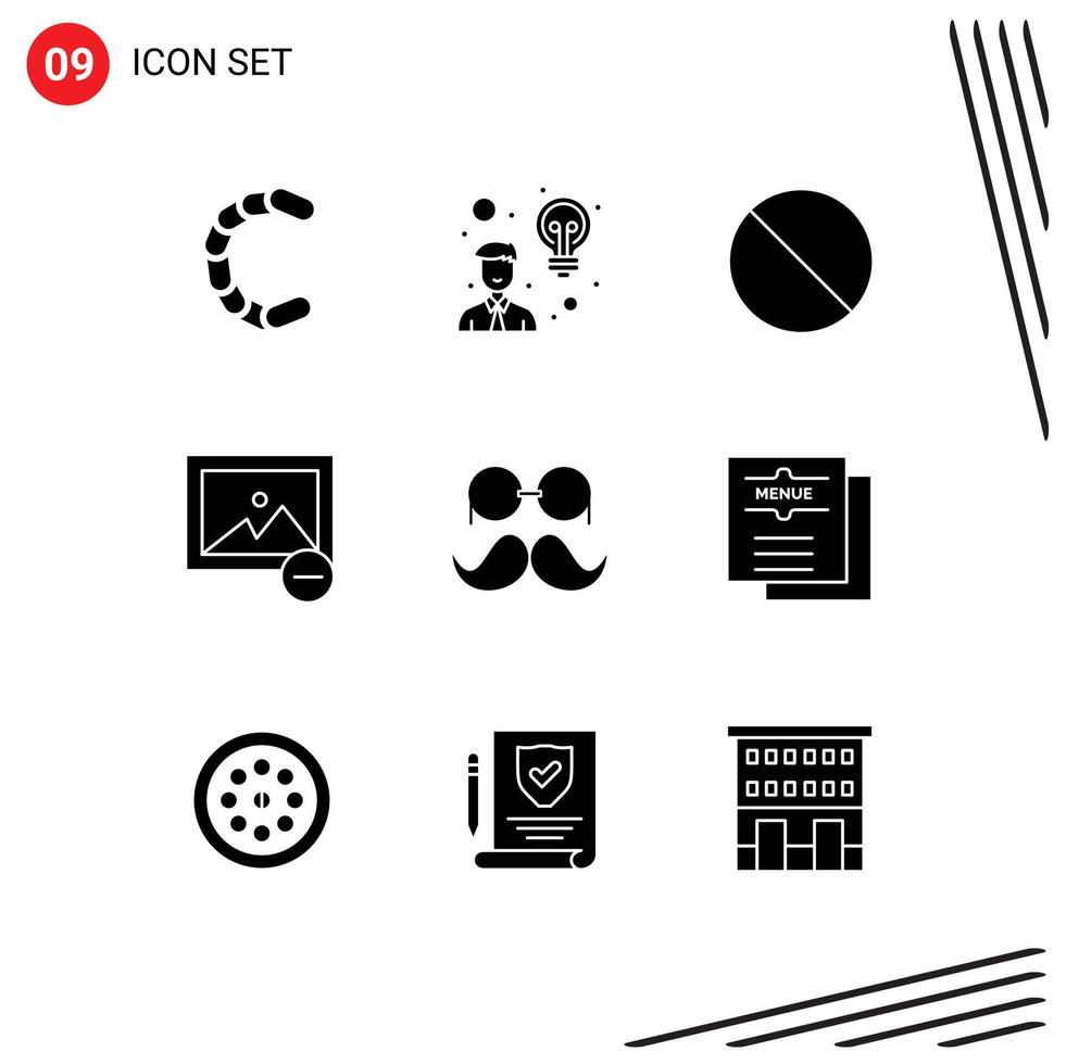 9 Universal Solid Glyph Signs Symbols of movember moustache cancel photo delete Editable Vector Design Elements