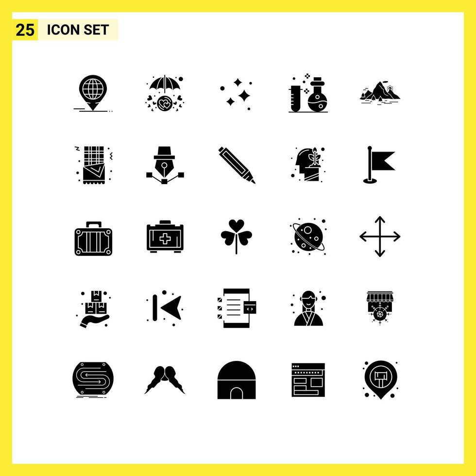 User Interface Pack of 25 Basic Solid Glyphs of science flasks umbrella chemistry wash Editable Vector Design Elements