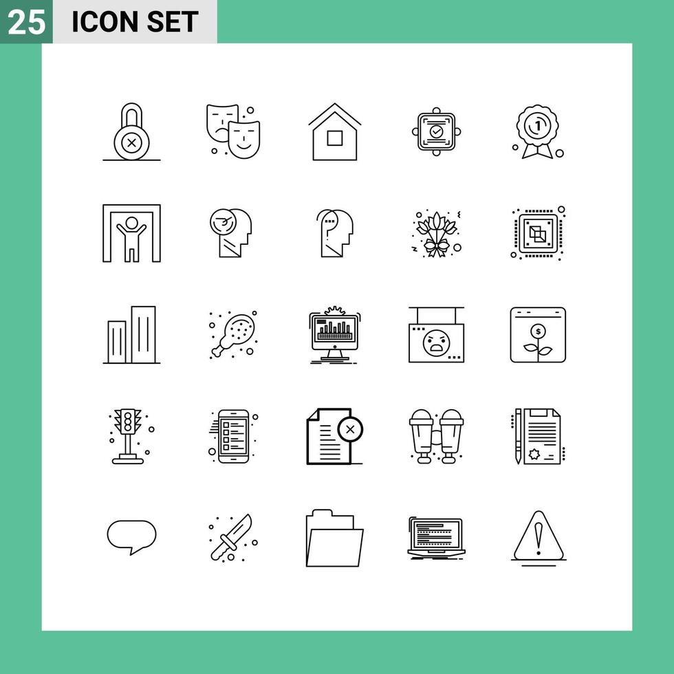 25 Universal Line Signs Symbols of award badge agreement home card ok Editable Vector Design Elements