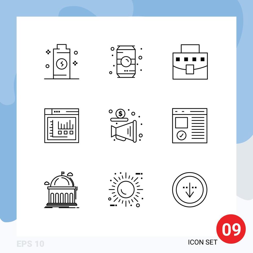 9 Universal Outline Signs Symbols of advertising web soft drink internet office Editable Vector Design Elements