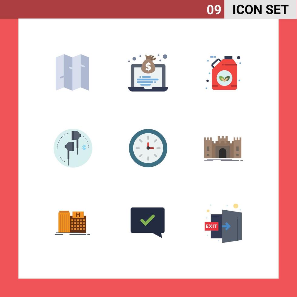 User Interface Pack of 9 Basic Flat Colors of devices music ecology bluetooth ear Editable Vector Design Elements