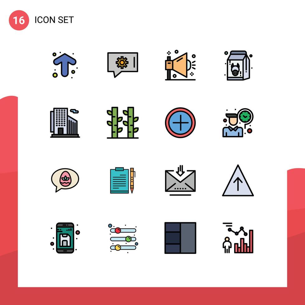Universal Icon Symbols Group of 16 Modern Flat Color Filled Lines of building healthy marketing fresh diet Editable Creative Vector Design Elements