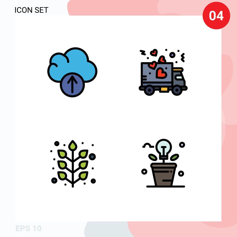 4 Creative Icons Modern Signs and Symbols of cloud leaf delivery party brainstorm Editable Vector Design Elements