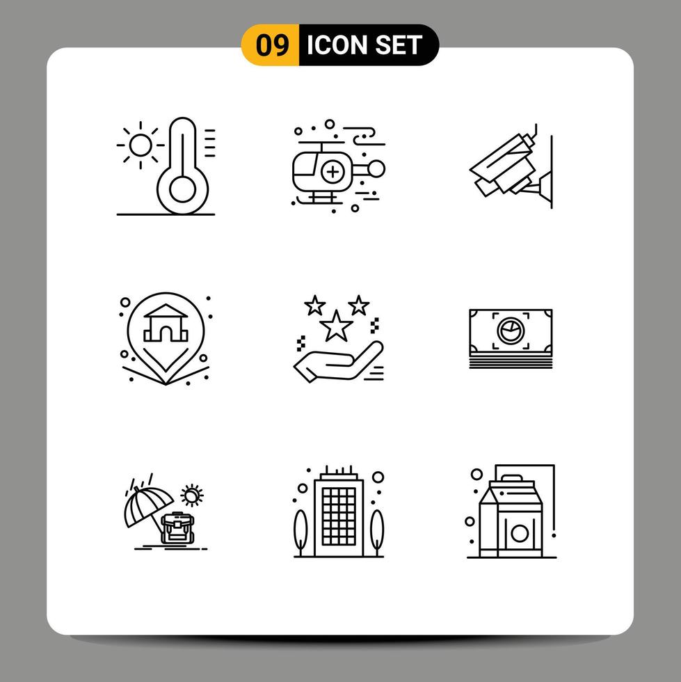 Pictogram Set of 9 Simple Outlines of present magic security hand property Editable Vector Design Elements