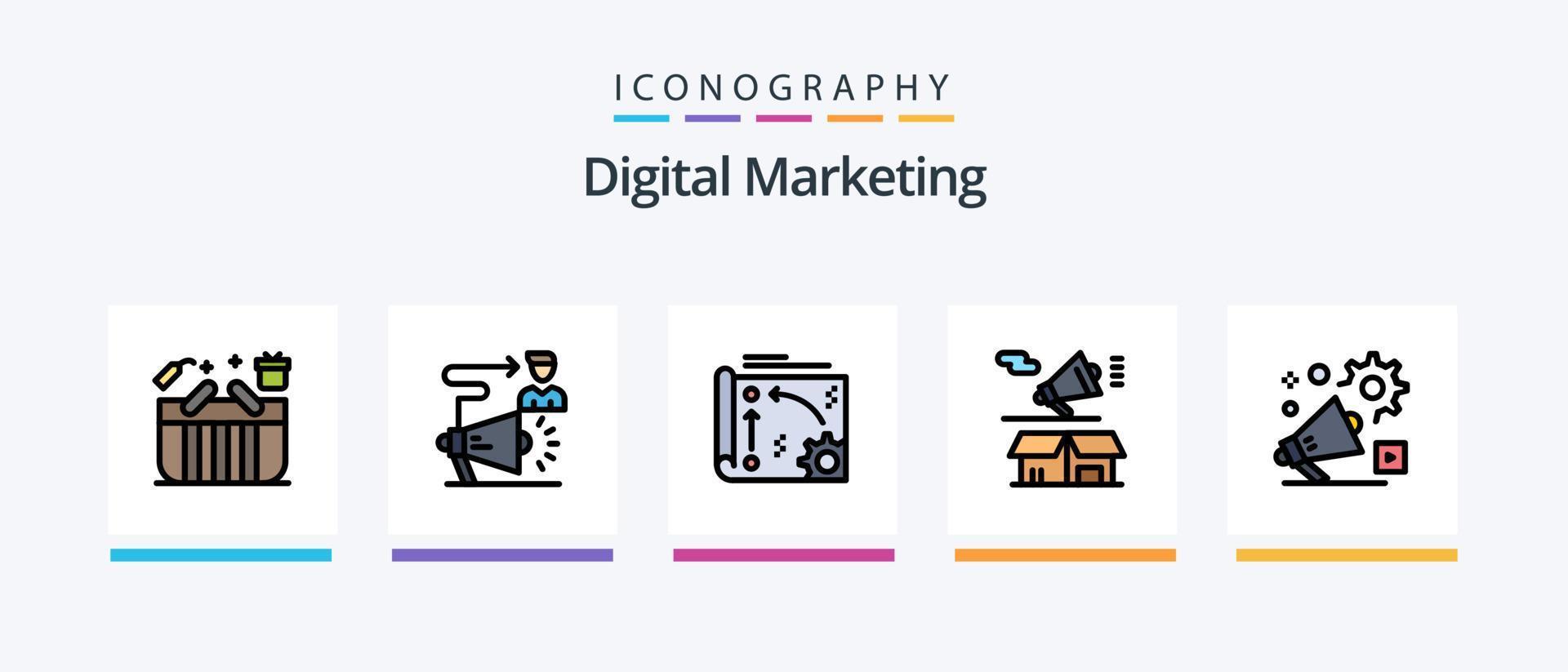 Digital Marketing Line Filled 5 Icon Pack Including presentation. business. shopping. promotion. email. Creative Icons Design vector