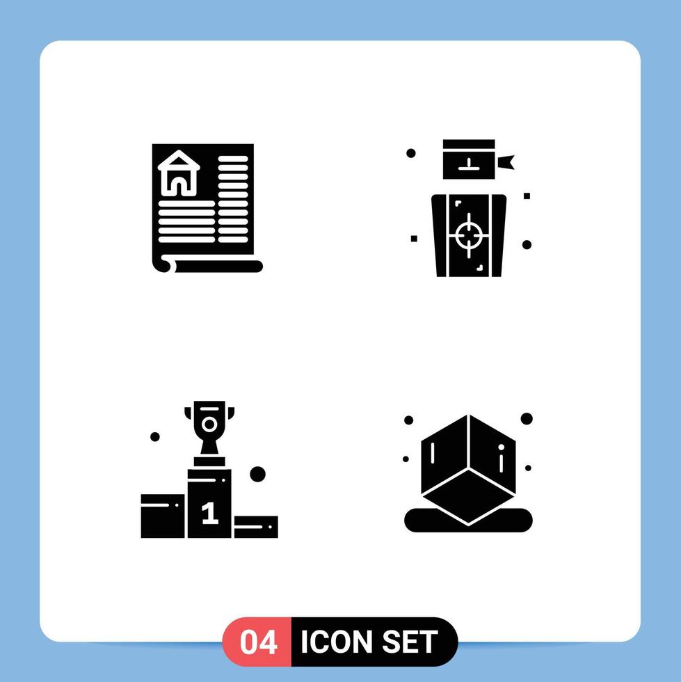 4 User Interface Solid Glyph Pack of modern Signs and Symbols of document win darts target business Editable Vector Design Elements