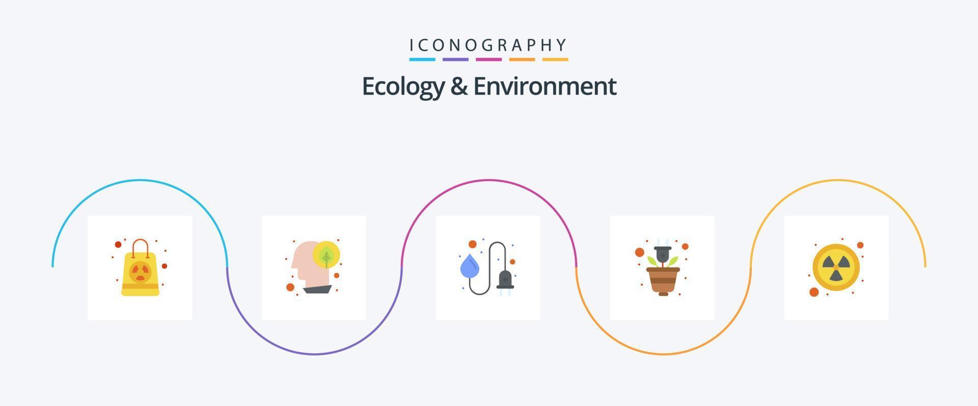 Ecology And Environment Flat 5 Icon Pack Including radiation. plug. industry. plant. green vector