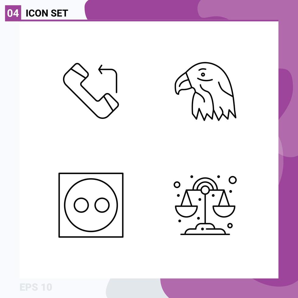 Mobile Interface Line Set of 4 Pictograms of answer plug animal usa libra Editable Vector Design Elements