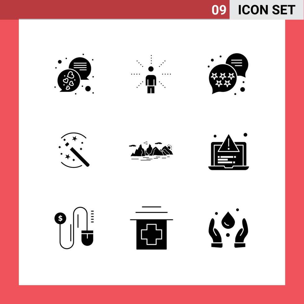 User Interface Pack of 9 Basic Solid Glyphs of hill stick sense magic tricks Editable Vector Design Elements