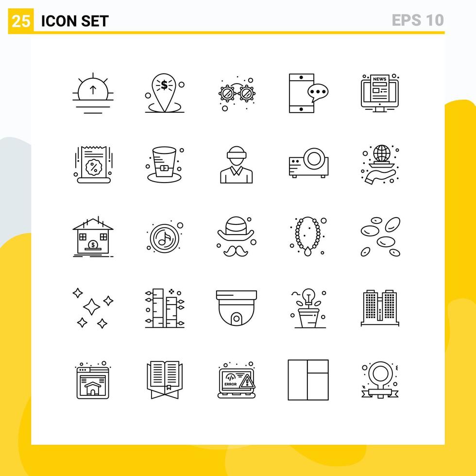 Set of 25 Modern UI Icons Symbols Signs for news computer placeholder cell mobile Editable Vector Design Elements