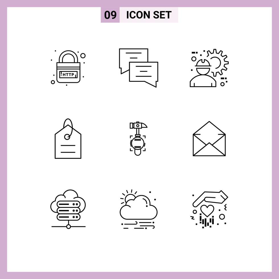 Universal Icon Symbols Group of 9 Modern Outlines of hammer price architect money gear Editable Vector Design Elements