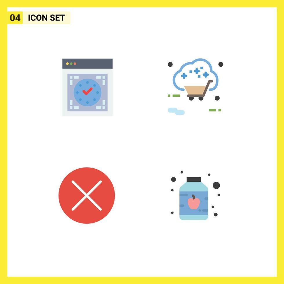 4 Universal Flat Icon Signs Symbols of computer shopping watch internet close Editable Vector Design Elements