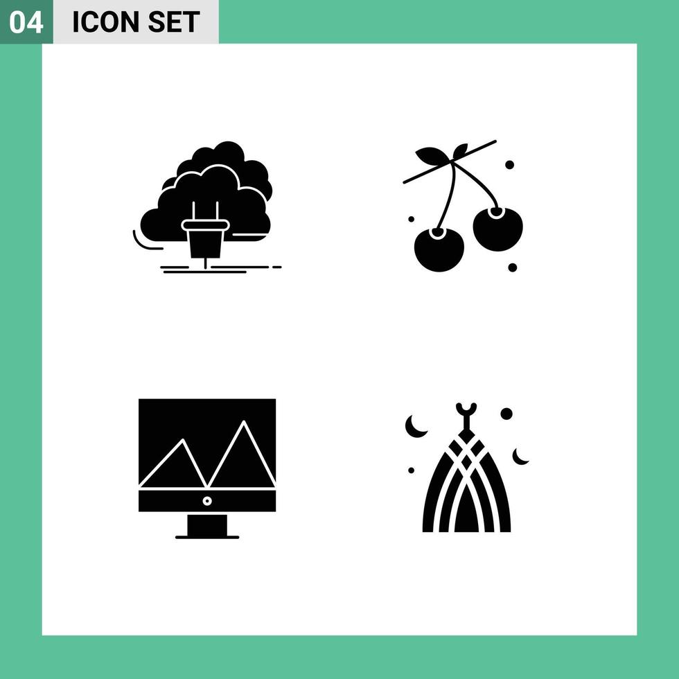 Solid Glyph Pack of 4 Universal Symbols of cloud analytics network cherry graph Editable Vector Design Elements