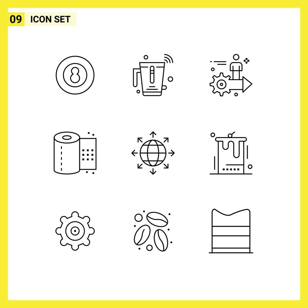 Pack of 9 creative Outlines of toilet bathroom wifi man arrow Editable Vector Design Elements