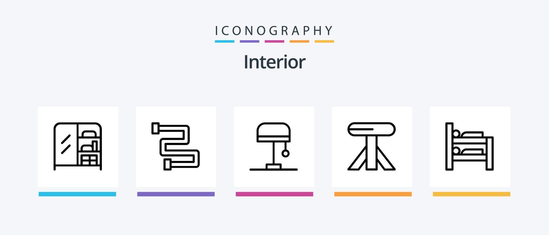 paquete de iconos de línea interior 5 que incluye. guardarropa. escritorio. interior. armario. diseño de iconos creativos vector