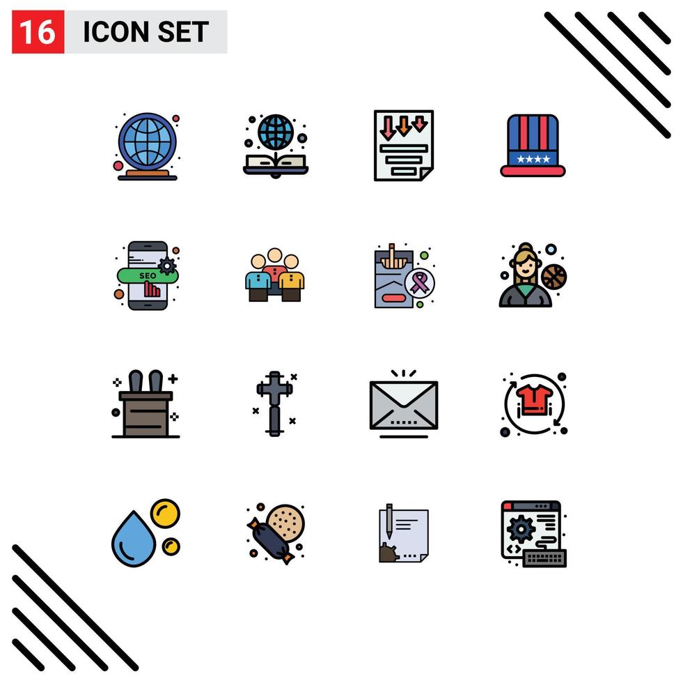 Modern Set of 16 Flat Color Filled Lines and symbols such as marketing american data cap report Editable Creative Vector Design Elements