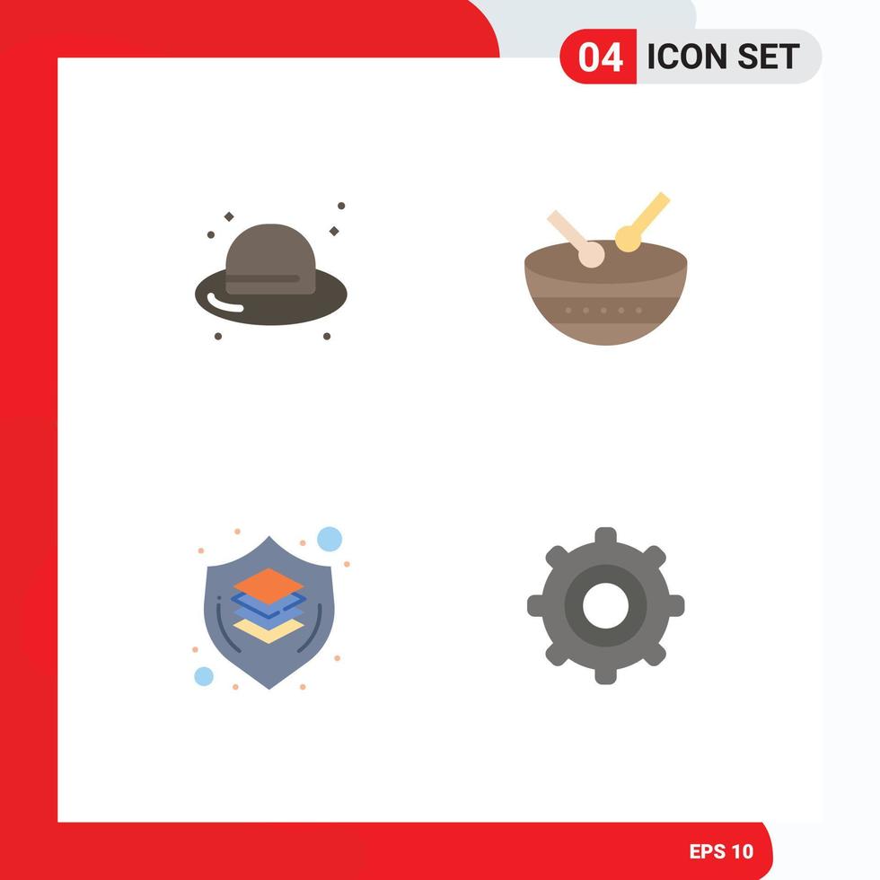 Mobile Interface Flat Icon Set of 4 Pictograms of beach design straw hat irish shield Editable Vector Design Elements