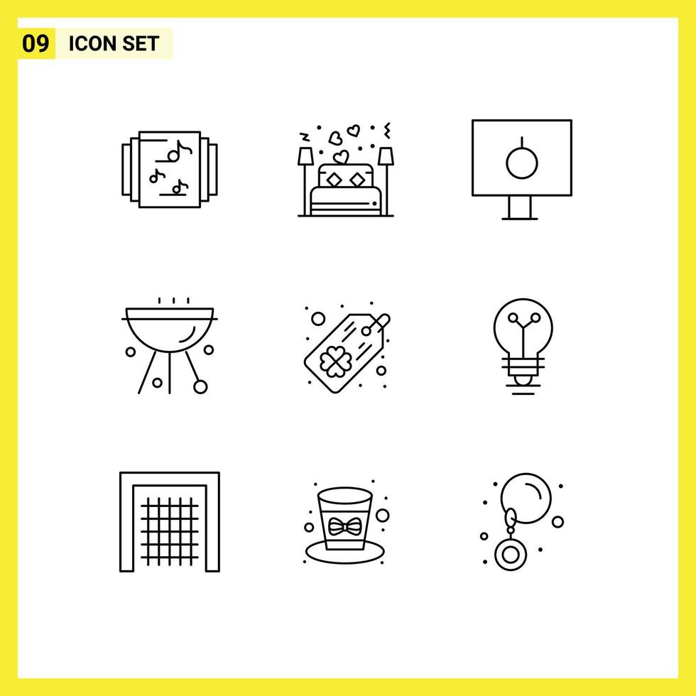 Modern Set of 9 Outlines and symbols such as grill cafe lock bbq safety Editable Vector Design Elements
