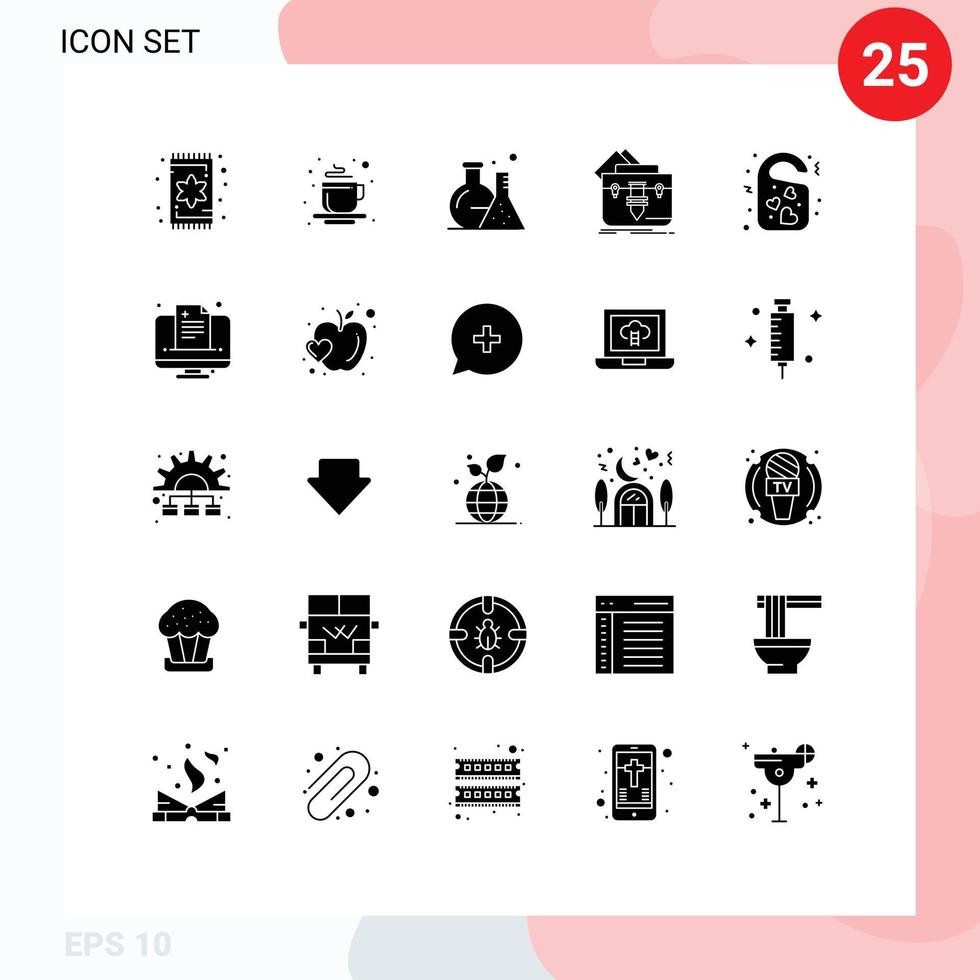 Set of 25 Modern UI Icons Symbols Signs for tag folder tube file portfolio Editable Vector Design Elements