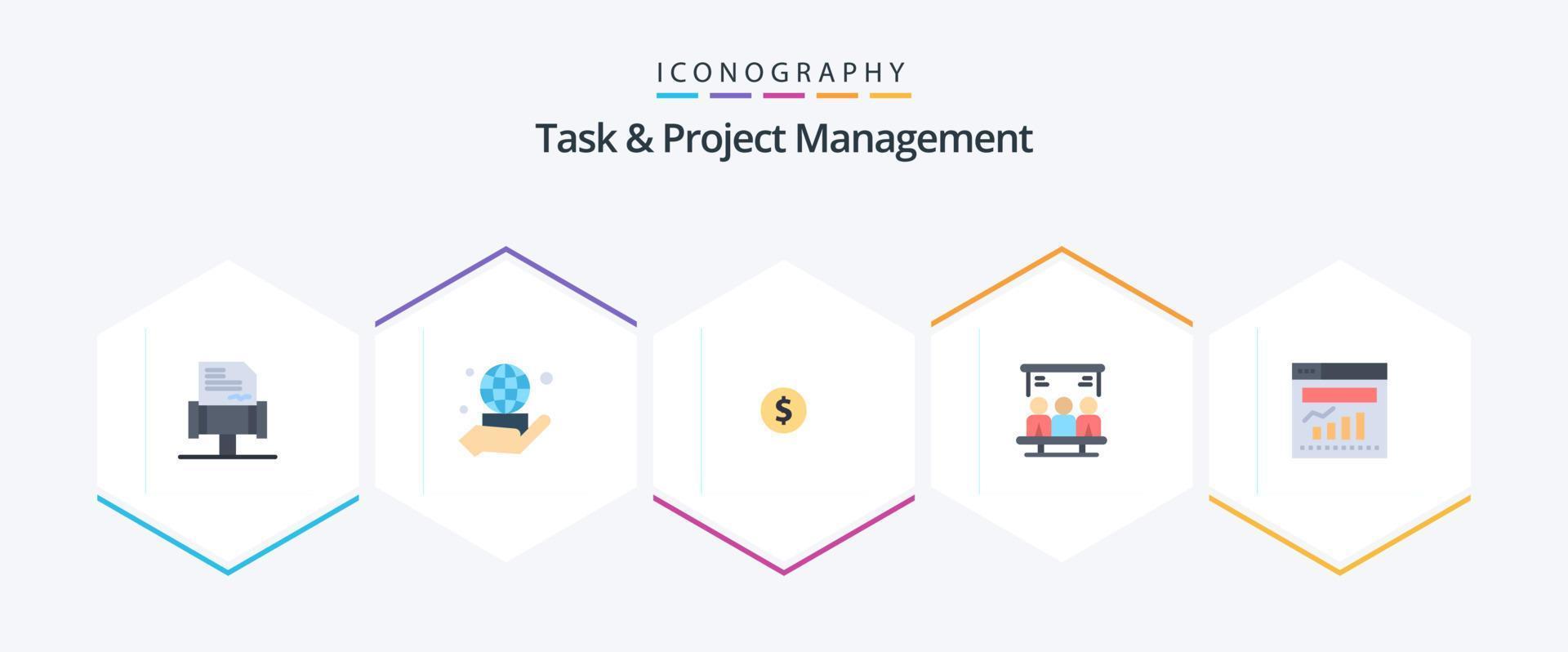Task And Project Management 25 Flat icon pack including web. graph. money. chart. technology vector