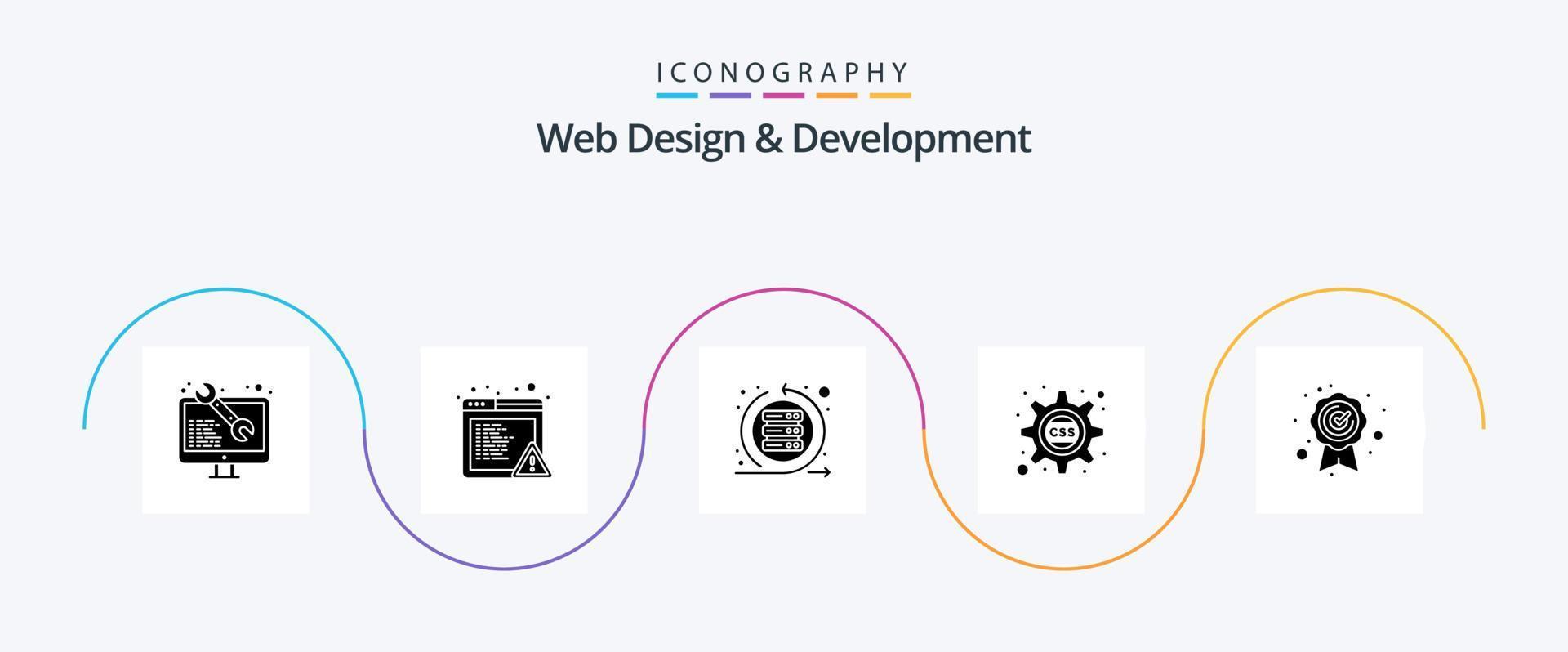 paquete de iconos de glifo 5 de diseño y desarrollo web que incluye la mejor calidad. css. ágil. diente. servidor vector