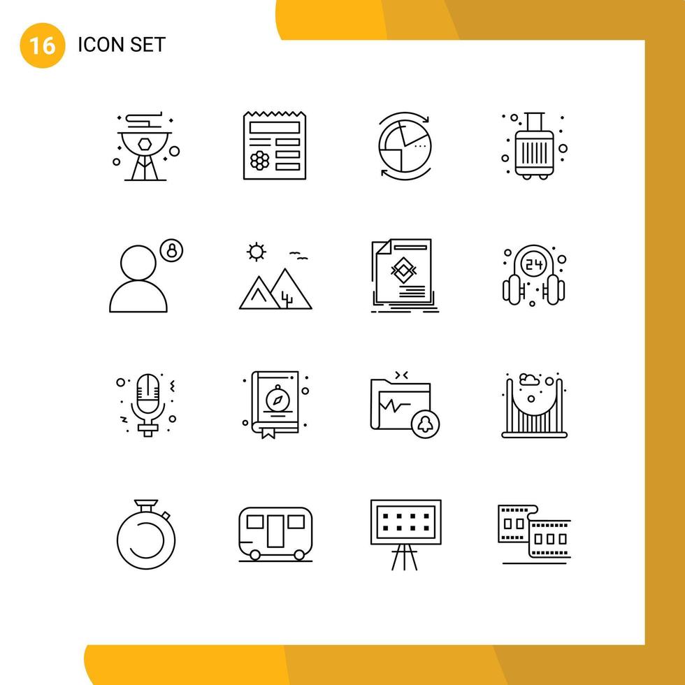 Modern Set of 16 Outlines Pictograph of tourist bags document baggage network Editable Vector Design Elements