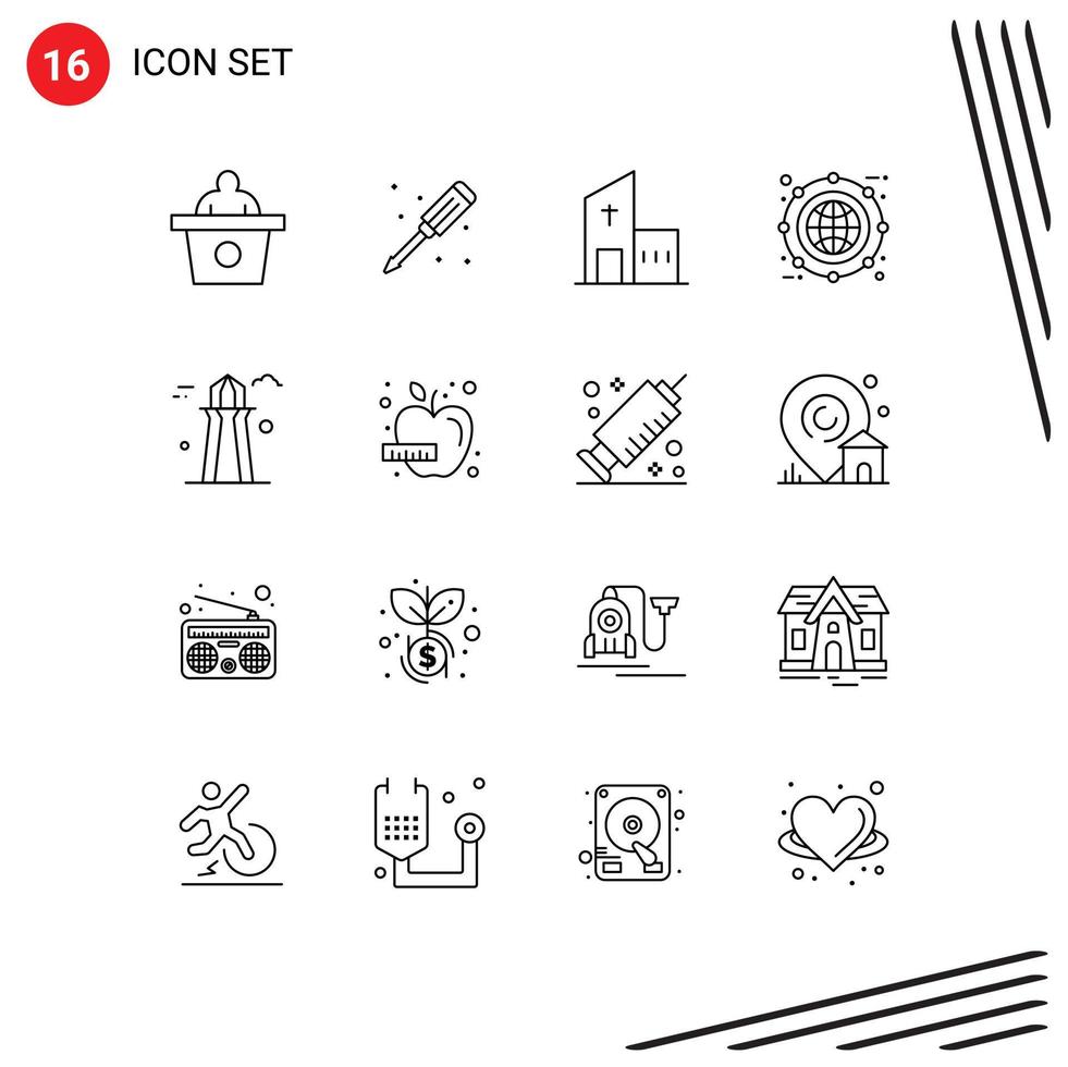 Modern Set of 16 Outlines and symbols such as canada expand christian box globe Editable Vector Design Elements