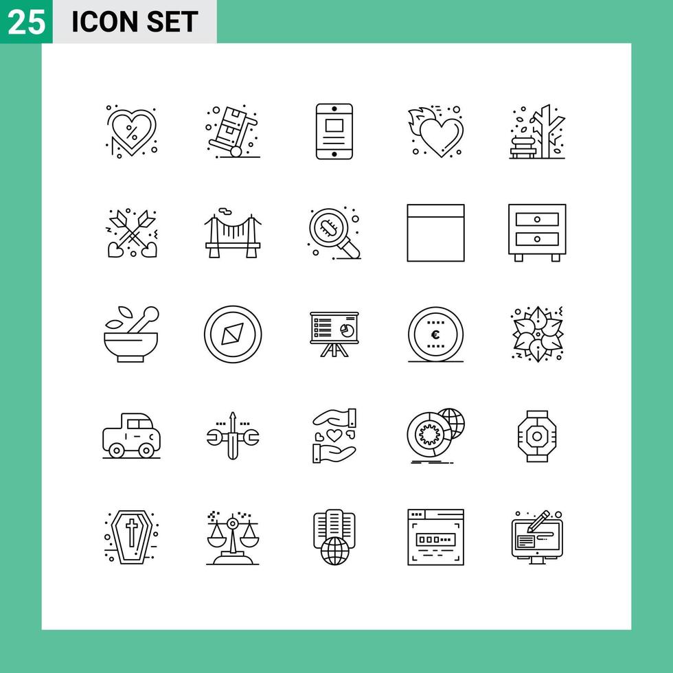 Editable Vector Line Pack of 25 Simple Lines of hot flame shopping fire online Editable Vector Design Elements