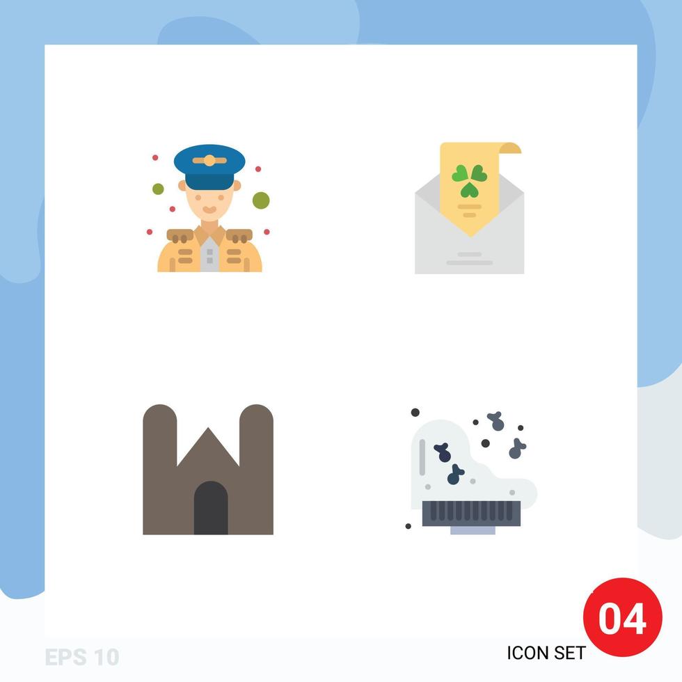 paquete de 4 signos y símbolos de iconos planos modernos para medios de impresión web, como la construcción del castillo de la policía y elementos de diseño de vectores editables de la fortaleza de saludo
