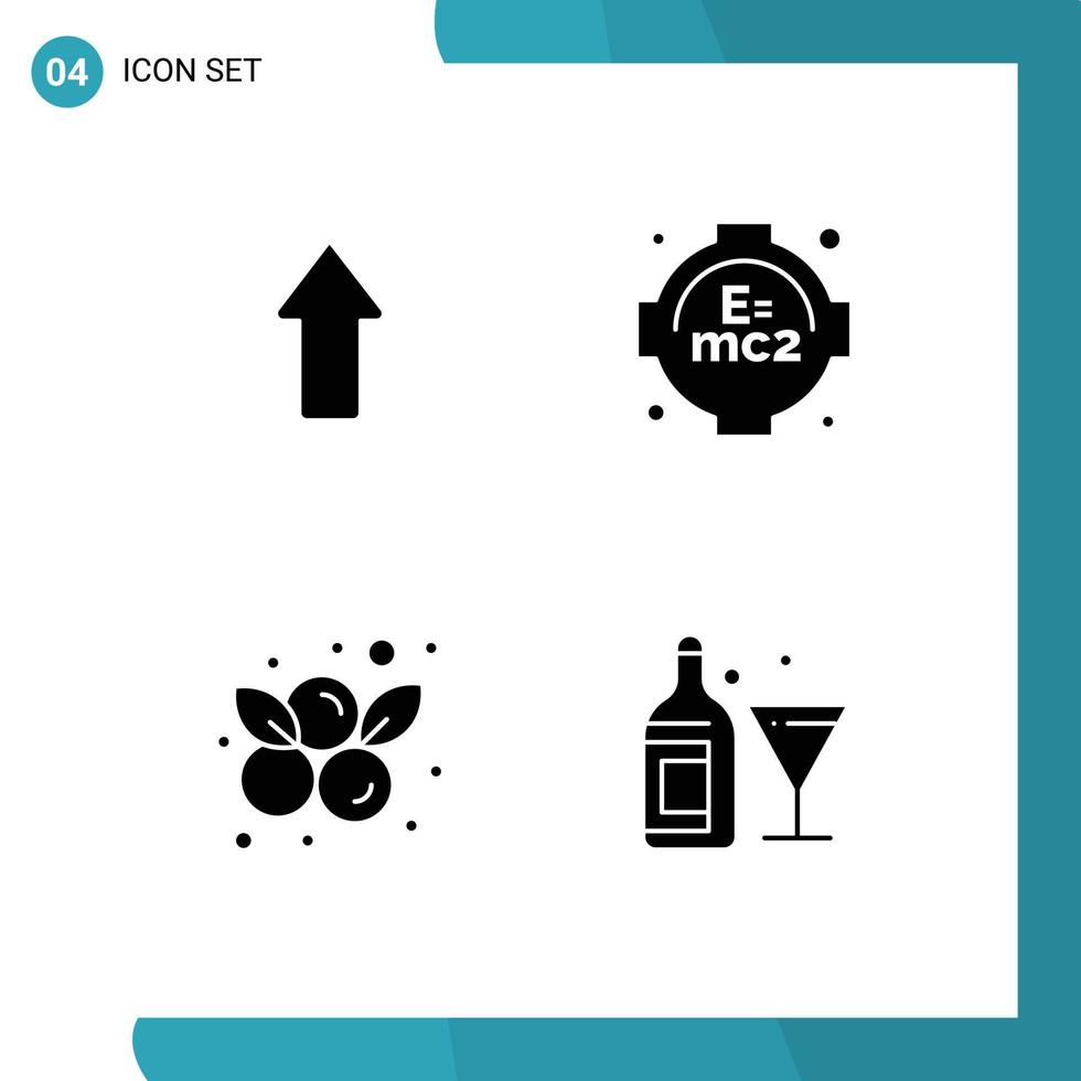 Group of 4 Solid Glyphs Signs and Symbols for arrow blueberry upload study glass Editable Vector Design Elements