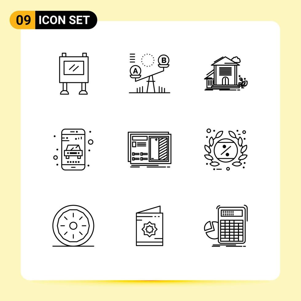 9 Thematic Vector Outlines and Editable Symbols of blueprint service home online office Editable Vector Design Elements