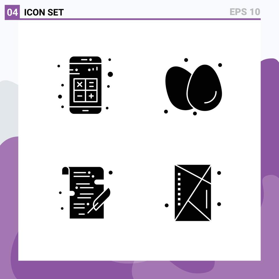4 Thematic Vector Solid Glyphs and Editable Symbols of add food calculator breakfast study Editable Vector Design Elements