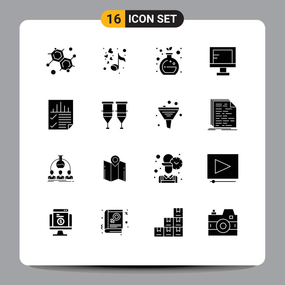 16 glifos sólidos vectoriales temáticos y símbolos editables del documento de informe estudio de datos verdes elementos de diseño vectorial editables vector