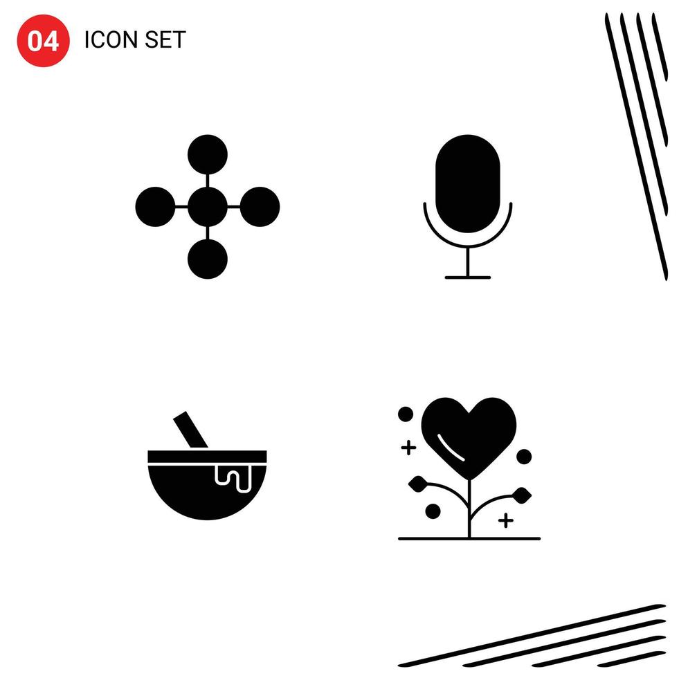 4 Creative Icons Modern Signs and Symbols of central food share record disease Editable Vector Design Elements