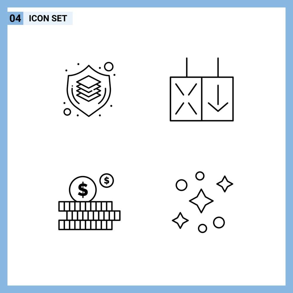 Pictogram Set of 4 Simple Filledline Flat Colors of brain investment shield reverse galaxy Editable Vector Design Elements