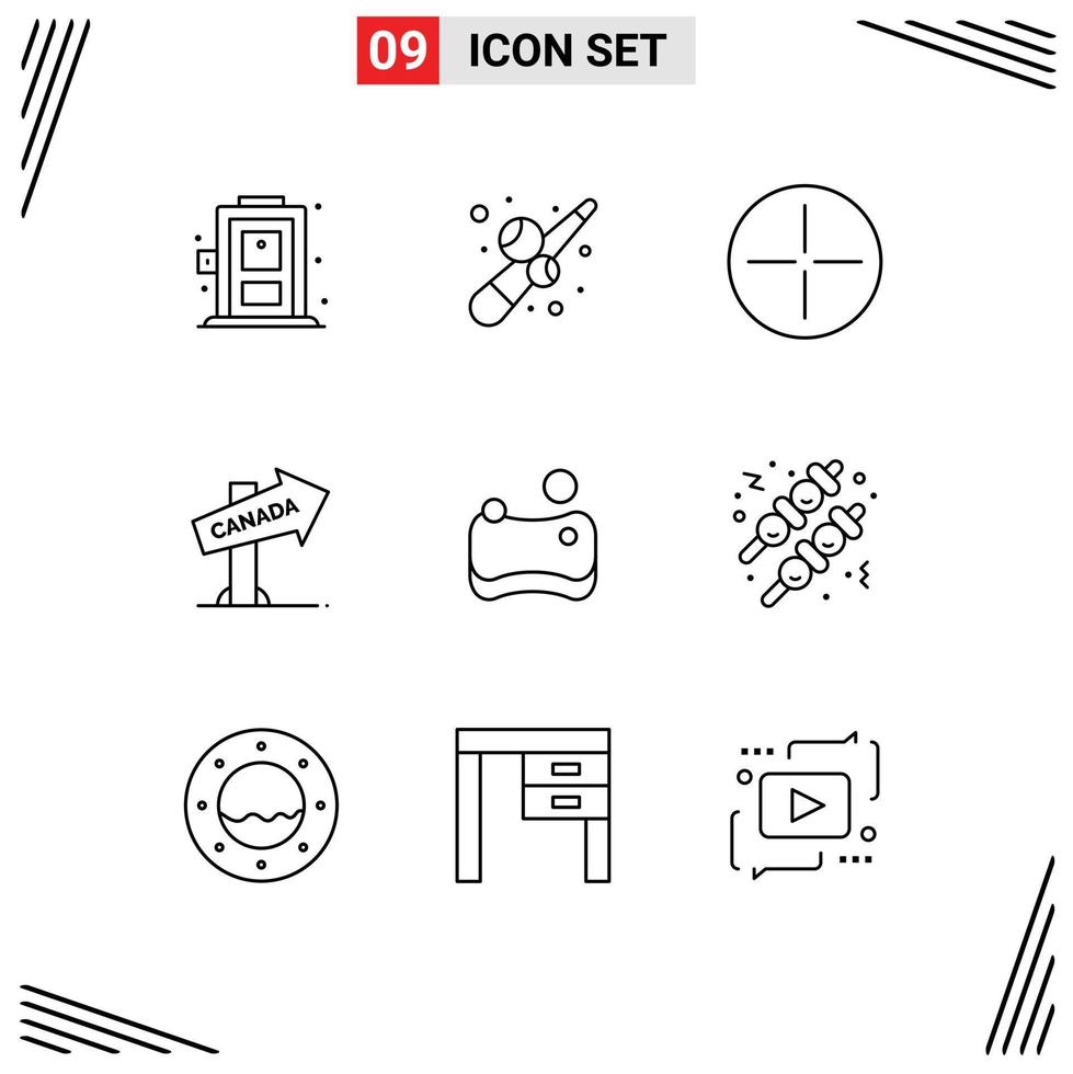 Universal Icon Symbols Group of 9 Modern Outlines of fast food hygienic beliefs cleaning location Editable Vector Design Elements
