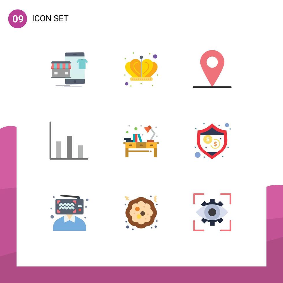 9 Universal Flat Colors Set for Web and Mobile Applications workplace table location light moderate Editable Vector Design Elements