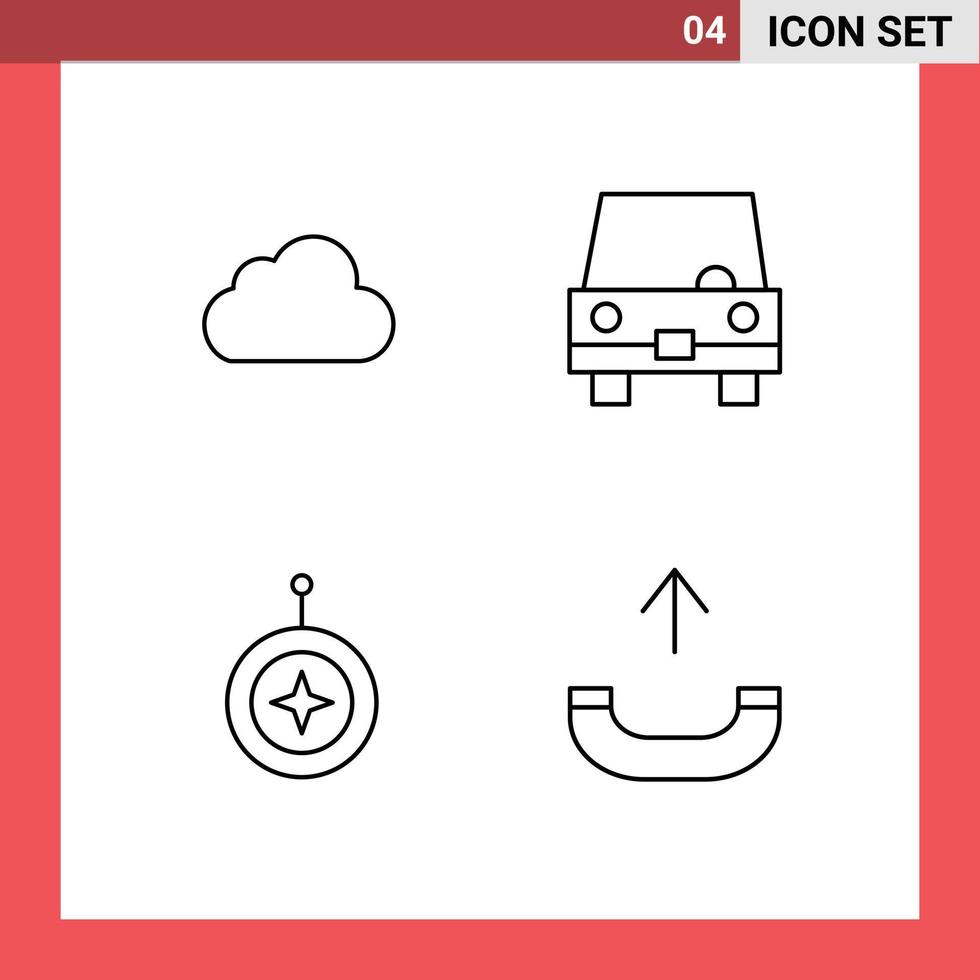Line Pack of 4 Universal Symbols of cloud badge cloudy transport medal Editable Vector Design Elements