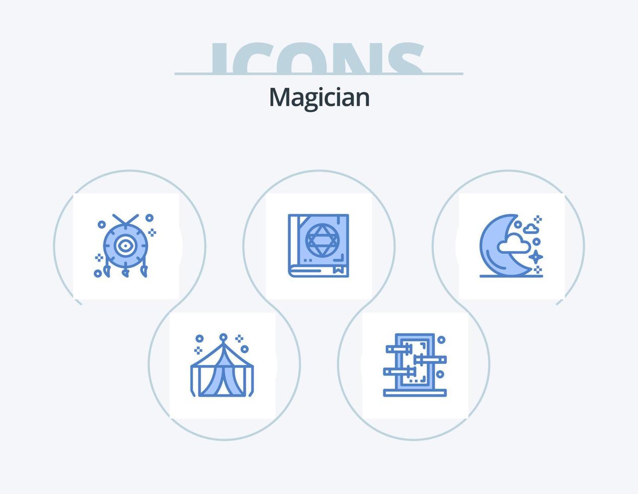 Magician Blue Icon Pack 5 Icon Design. moon. scary. accessories. magic. book vector