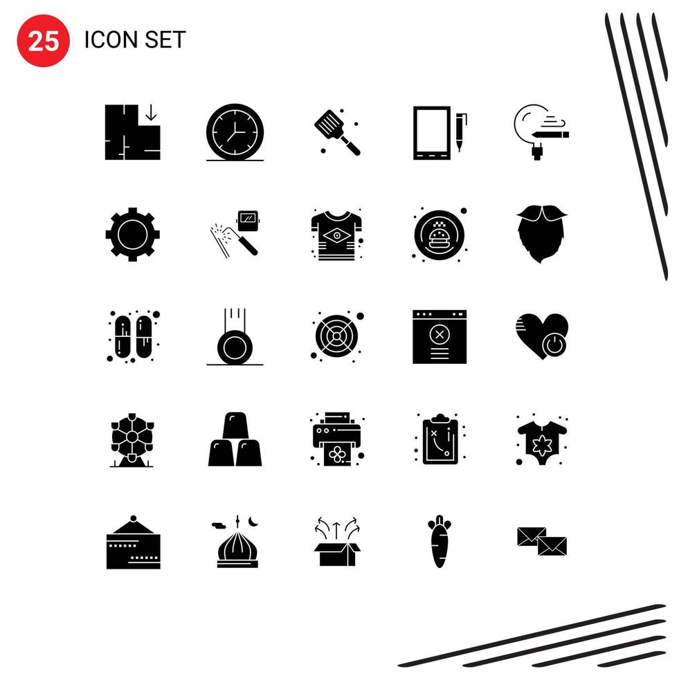 25 Thematic Vector Solid Glyphs and Editable Symbols of learning education cooking design cell Editable Vector Design Elements