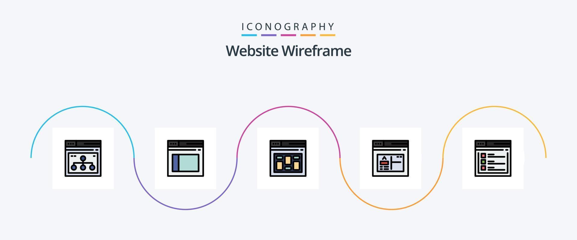 Website Wireframe Line Filled Flat 5 Icon Pack Including internet. page. website. browser. page vector