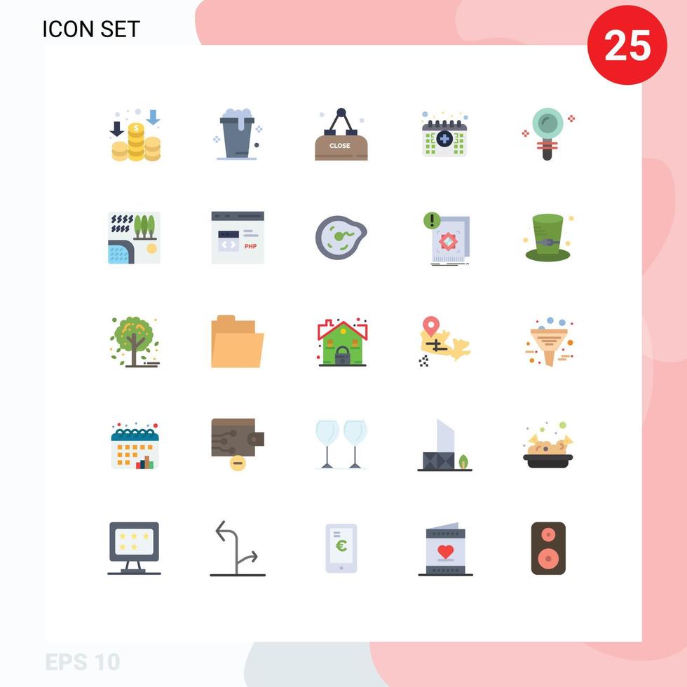 25 Universal Flat Color Signs Symbols of find search food time calendar Editable Vector Design Elements