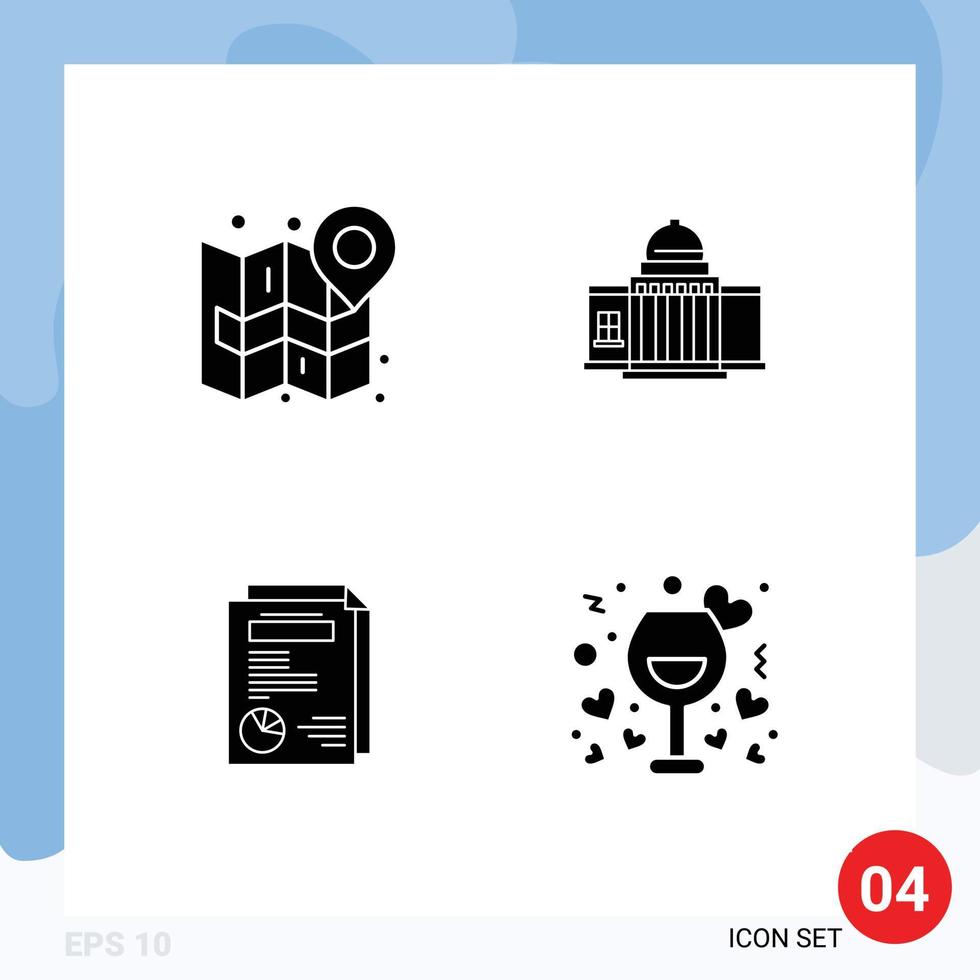 4 User Interface Solid Glyph Pack of modern Signs and Symbols of city architecture navigate america place Editable Vector Design Elements