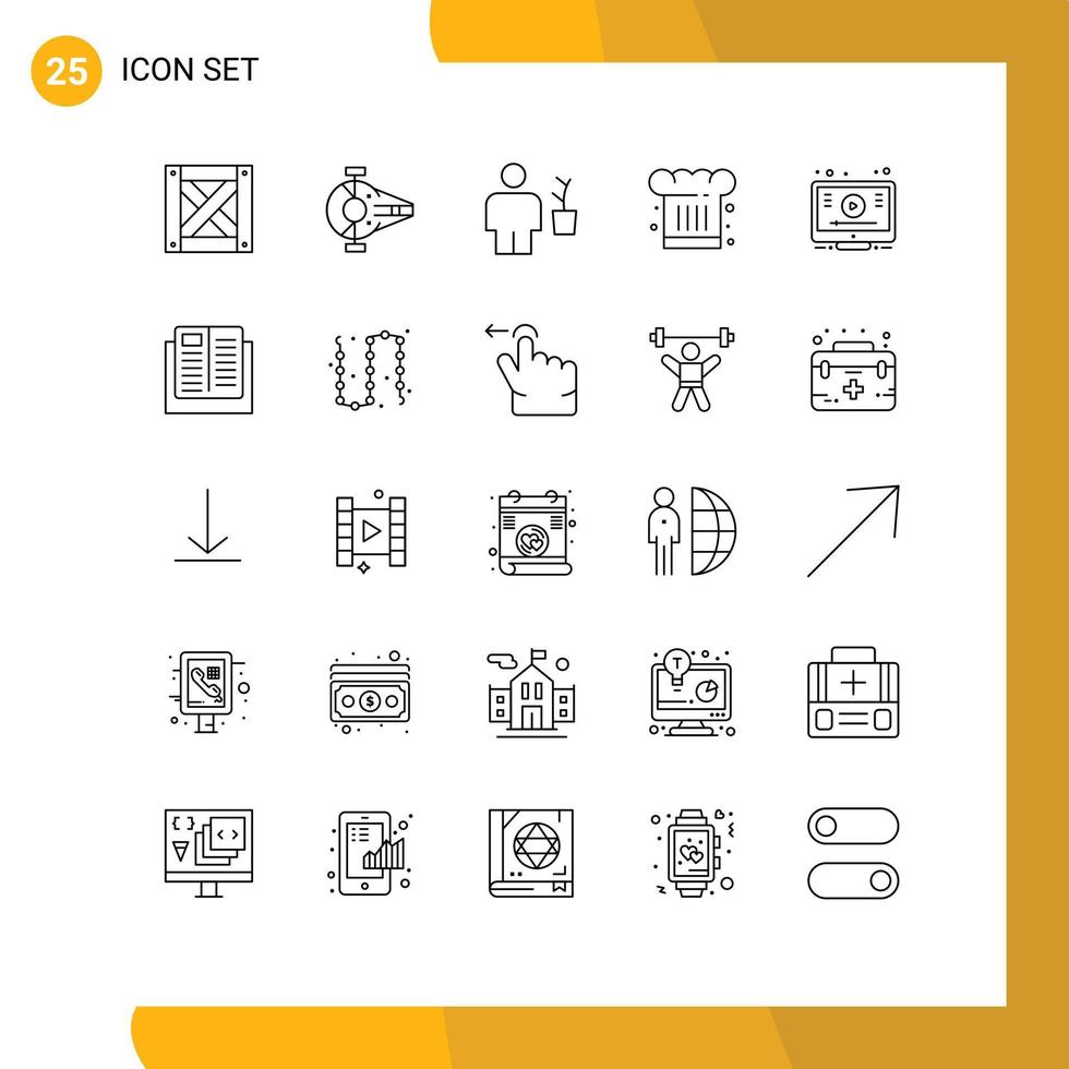 25 líneas vectoriales temáticas y símbolos editables de restaurante chef hat avatar chef pot elementos de diseño vectorial editables vector
