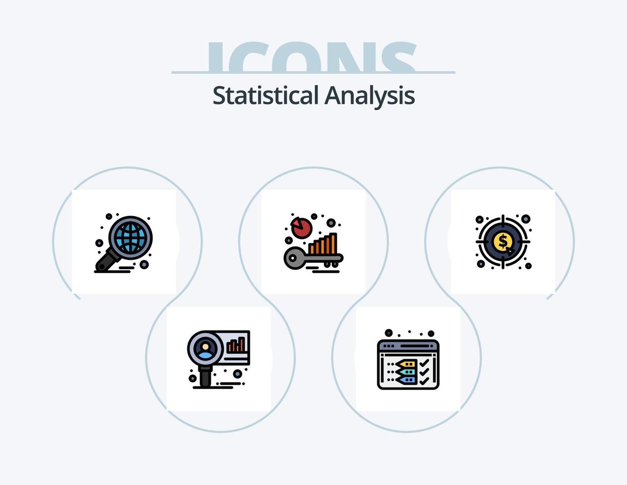 línea de análisis estadístico lleno de icono paquete 5 diseño de icono. dinero. dólar. análisis. moneda. estadístico vector