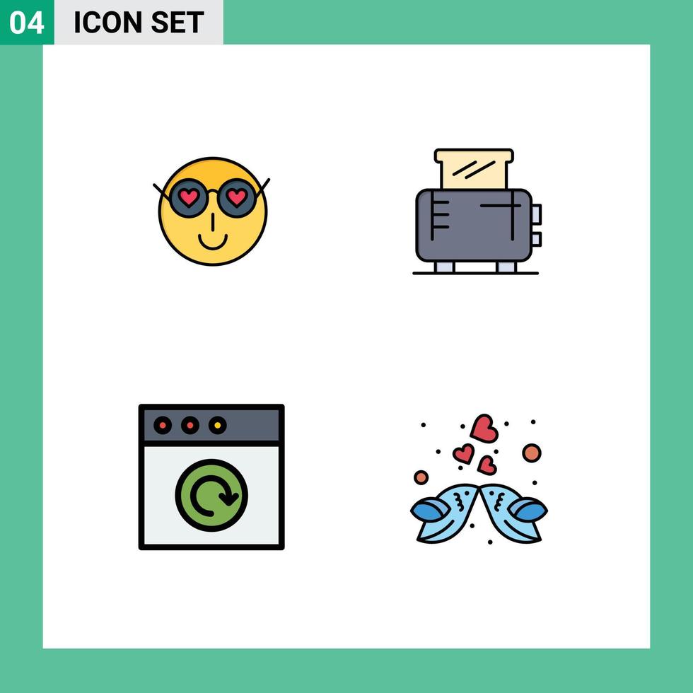 Set of 4 Vector Filledline Flat Colors on Grid for smiley app cute home reload Editable Vector Design Elements