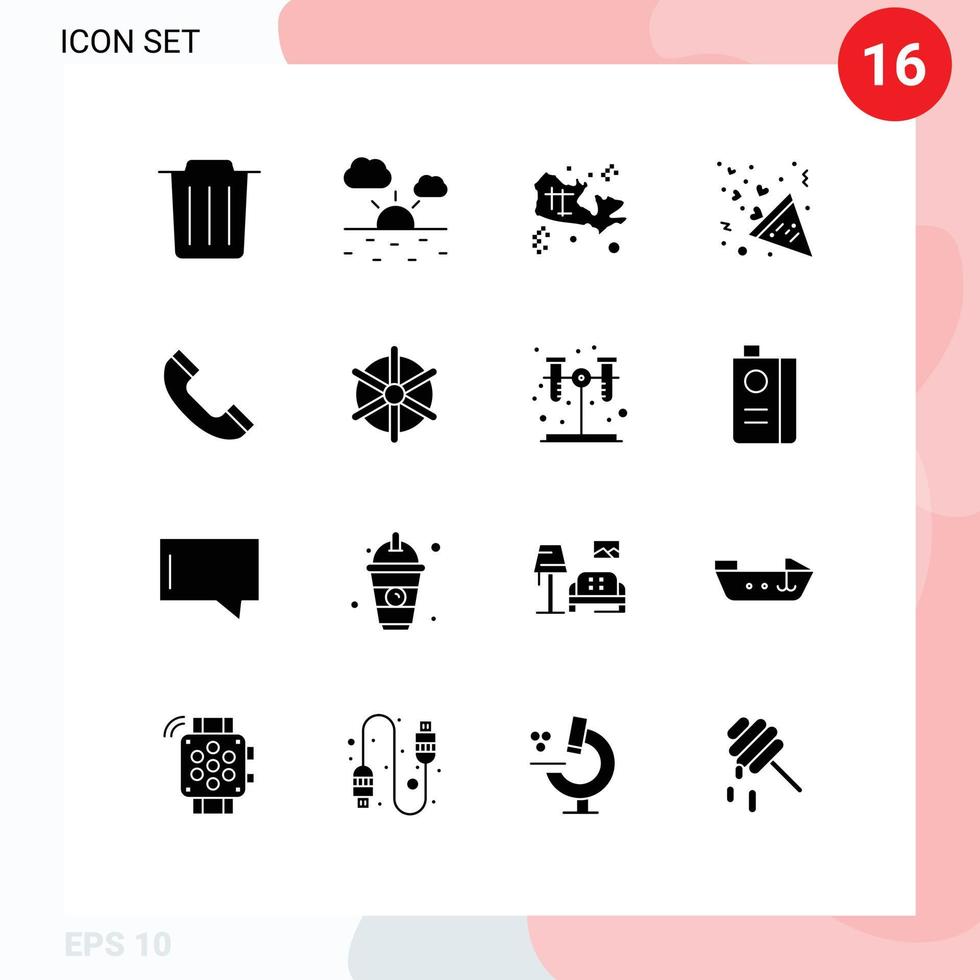 paquete de iconos de vector de stock de 16 signos y símbolos de línea para elementos de diseño de vector editables de corazón de llamada de tesoro de teléfono de barco