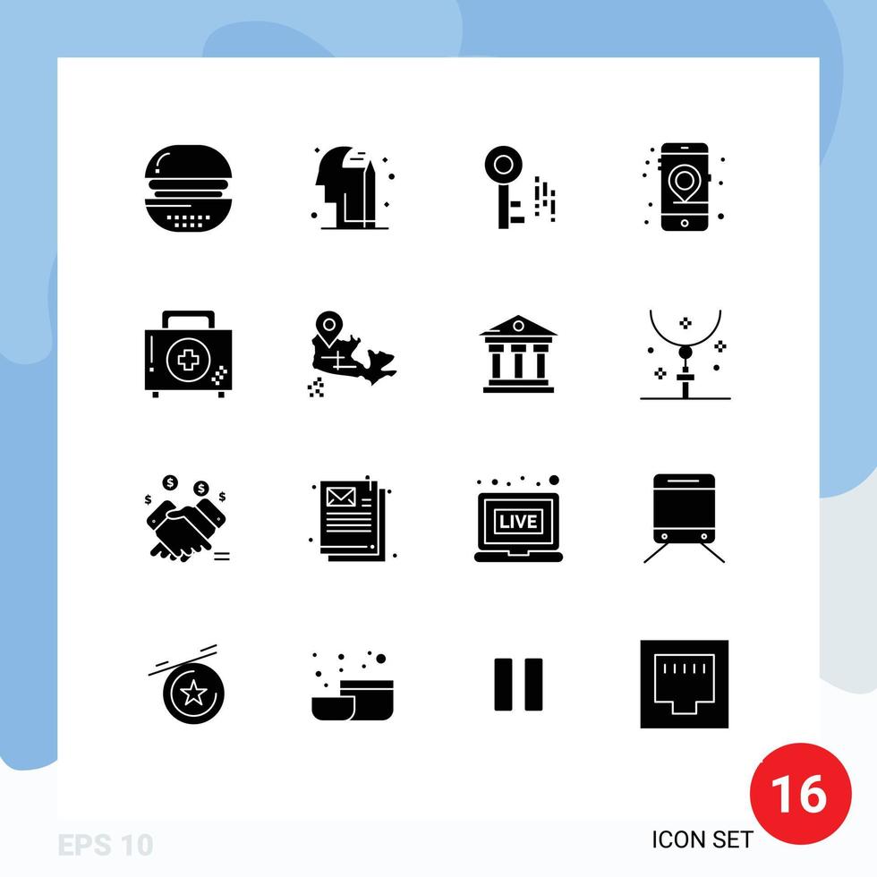 Editable Vector Line Pack of 16 Simple Solid Glyphs of disease aid internet seo location Editable Vector Design Elements