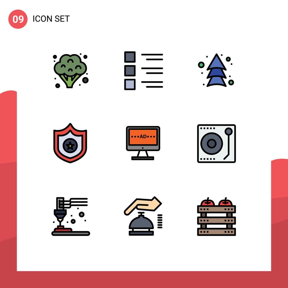 Stock Vector Icon Pack of 9 Line Signs and Symbols for television tv arrow shield police Editable Vector Design Elements