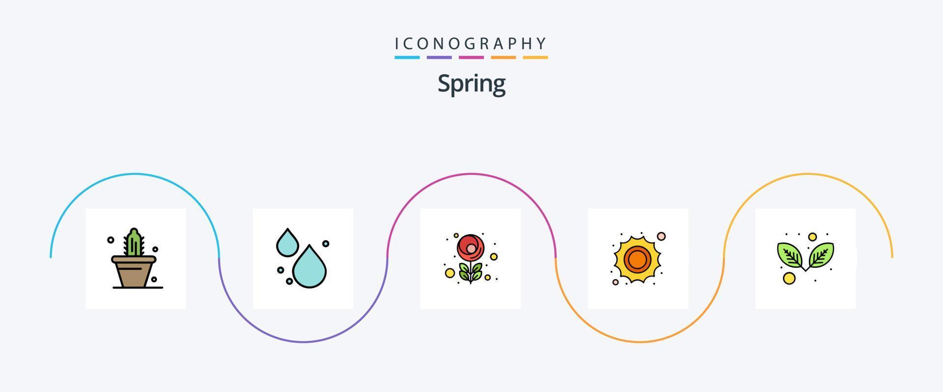 Spring Line Filled Flat 5 Icon Pack Including . nature. macro. leaf. weather vector